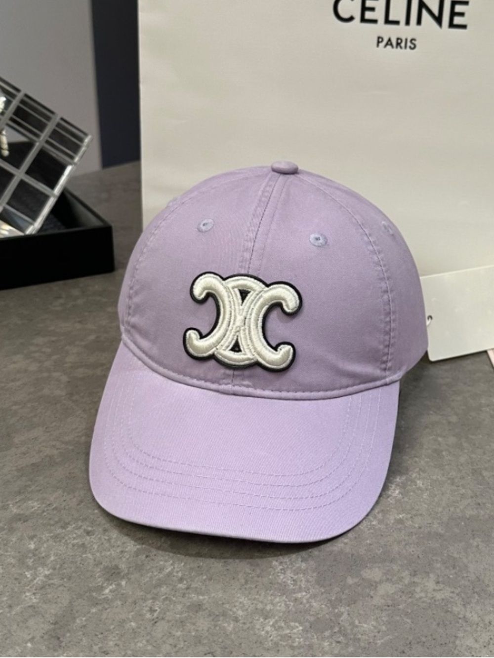 Celine. Light Purple Triomphe Embroidered Baseball Hat Cap